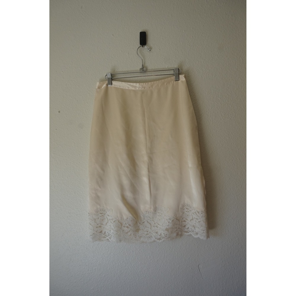Banana Republic Midi Skirt Silk Lace Trim Coquette Romantic Cream Ivory 4